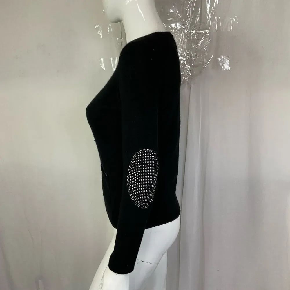 Sutton Cashmere Black Rhinestone Elbow Button Front Cardigan Sweater Size S - Picture 6 of 8
